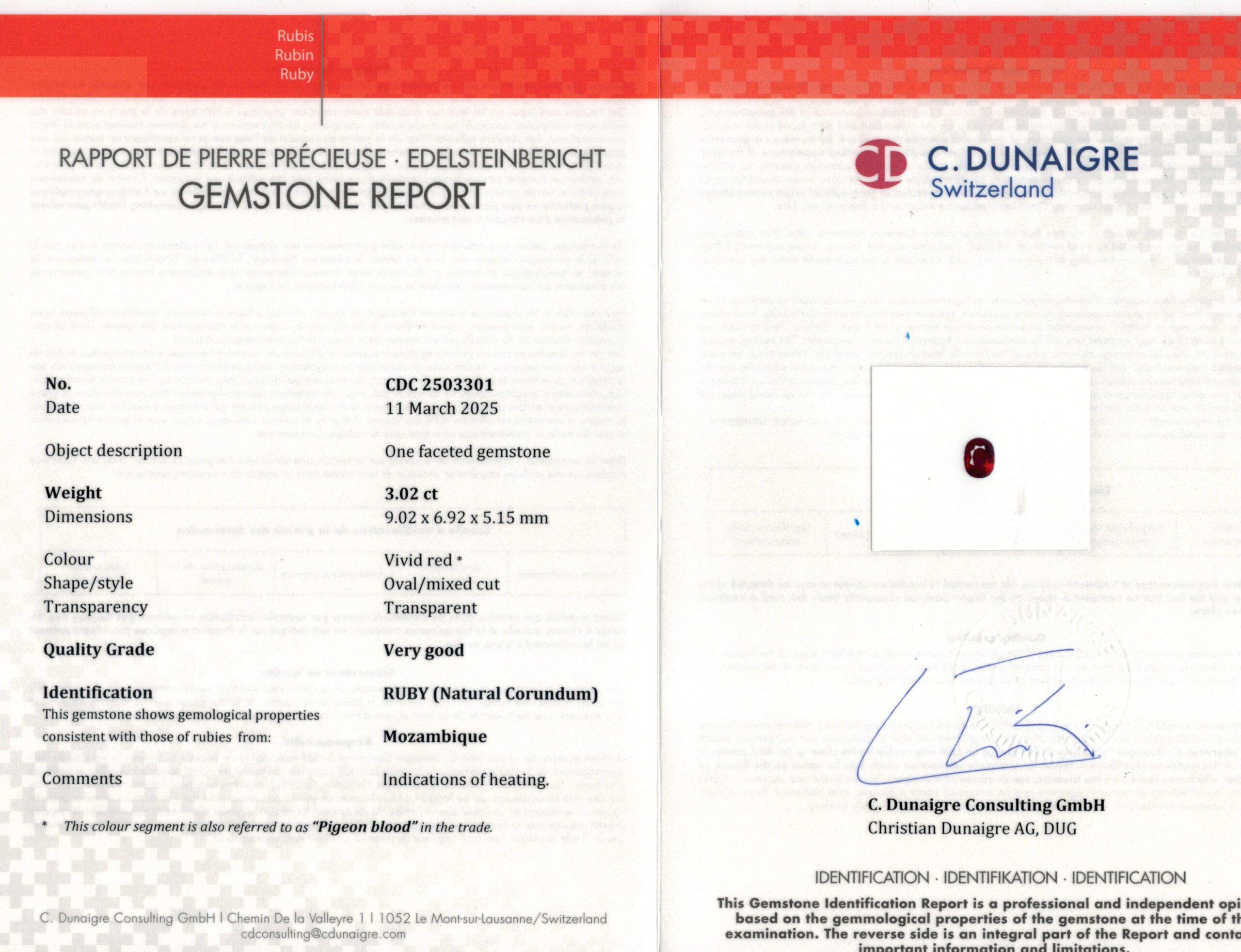 9.02X6.92MM OVAL  MOZAMBIQUE RUBY 3.02CT