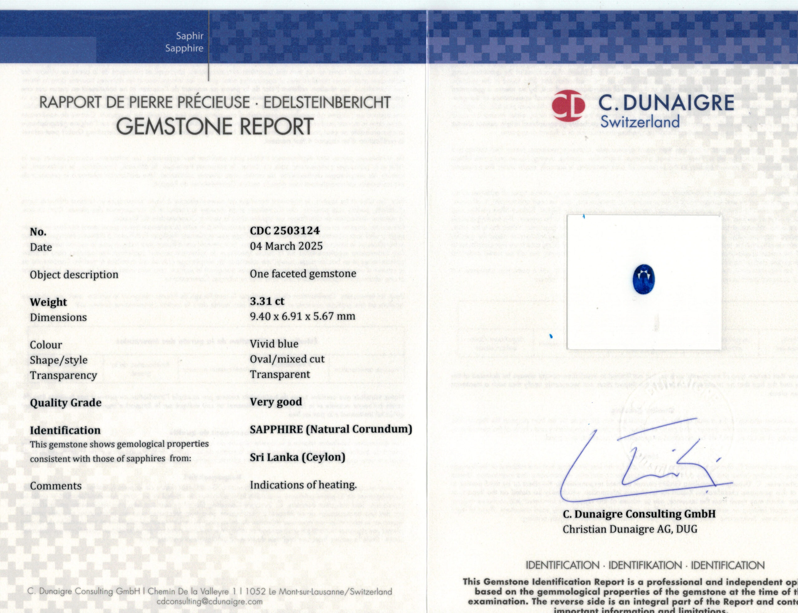 9.4X6.91MM OVAL  SRI LANKA SAPPHIRE 3.31CT