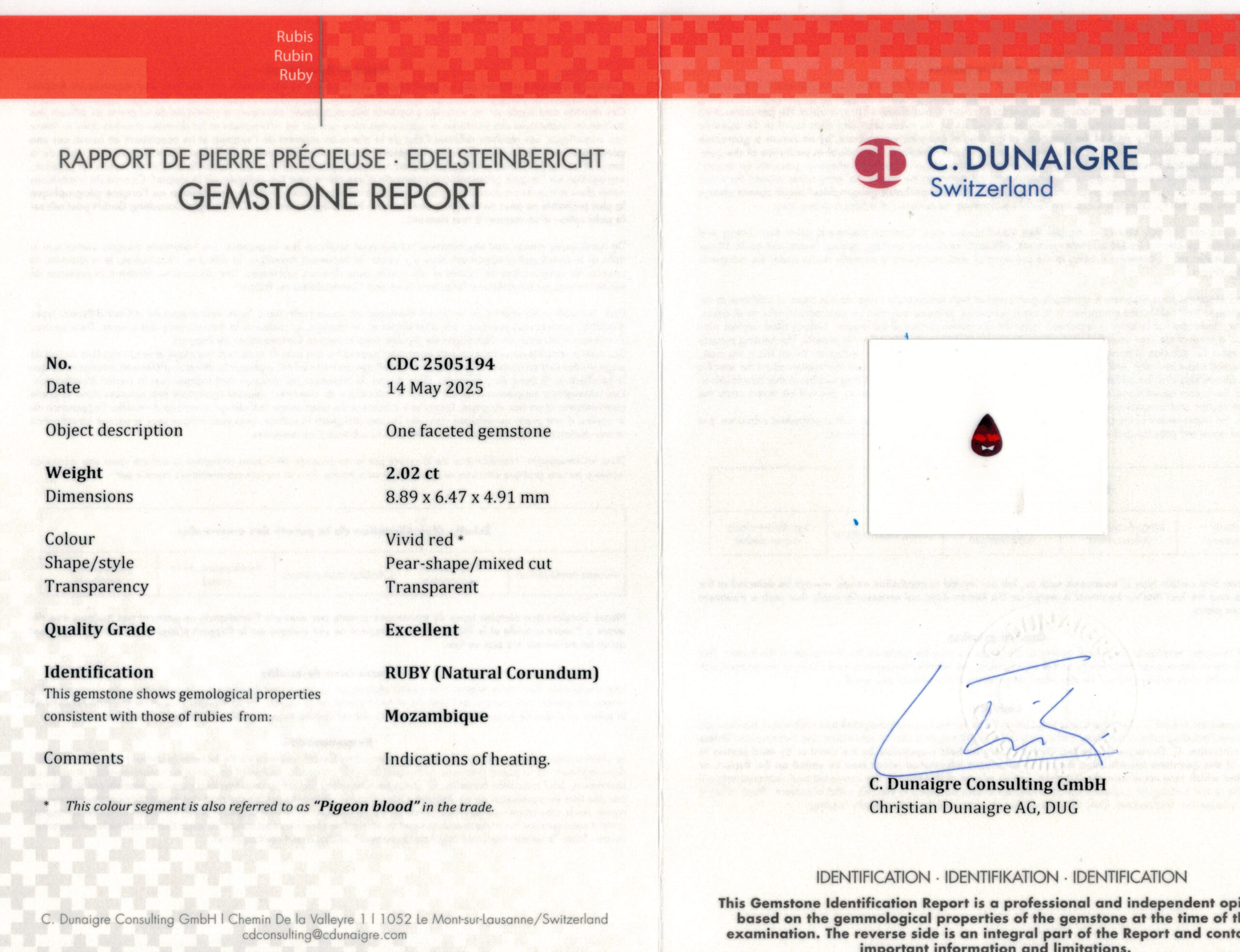 8.89X6.47MM PEAR  MOZAMBIQUE RUBY 2.02CT