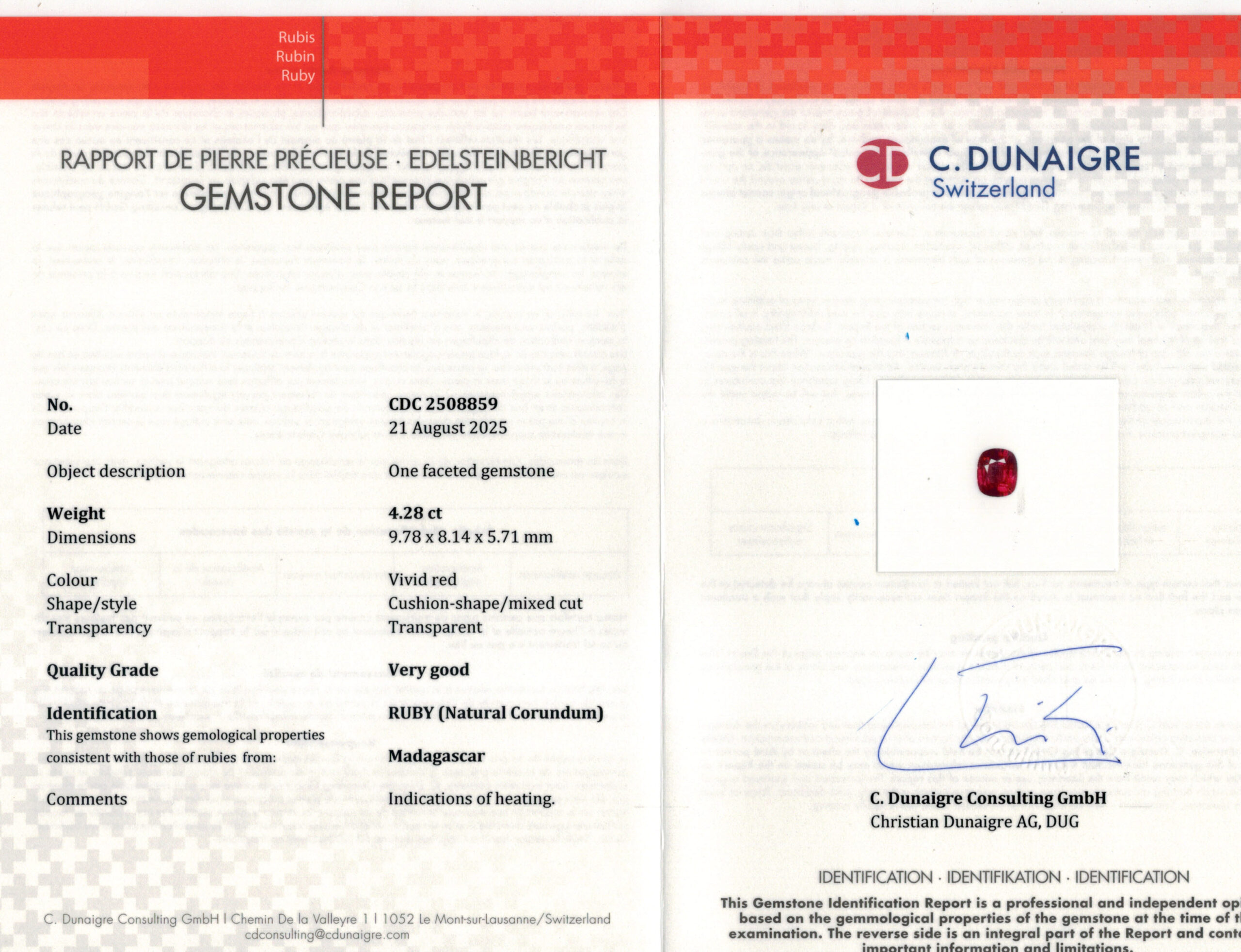 9.78X8.14MM ANTIQUE CUSHION  MADAGASCAR RUBY 4.28CT