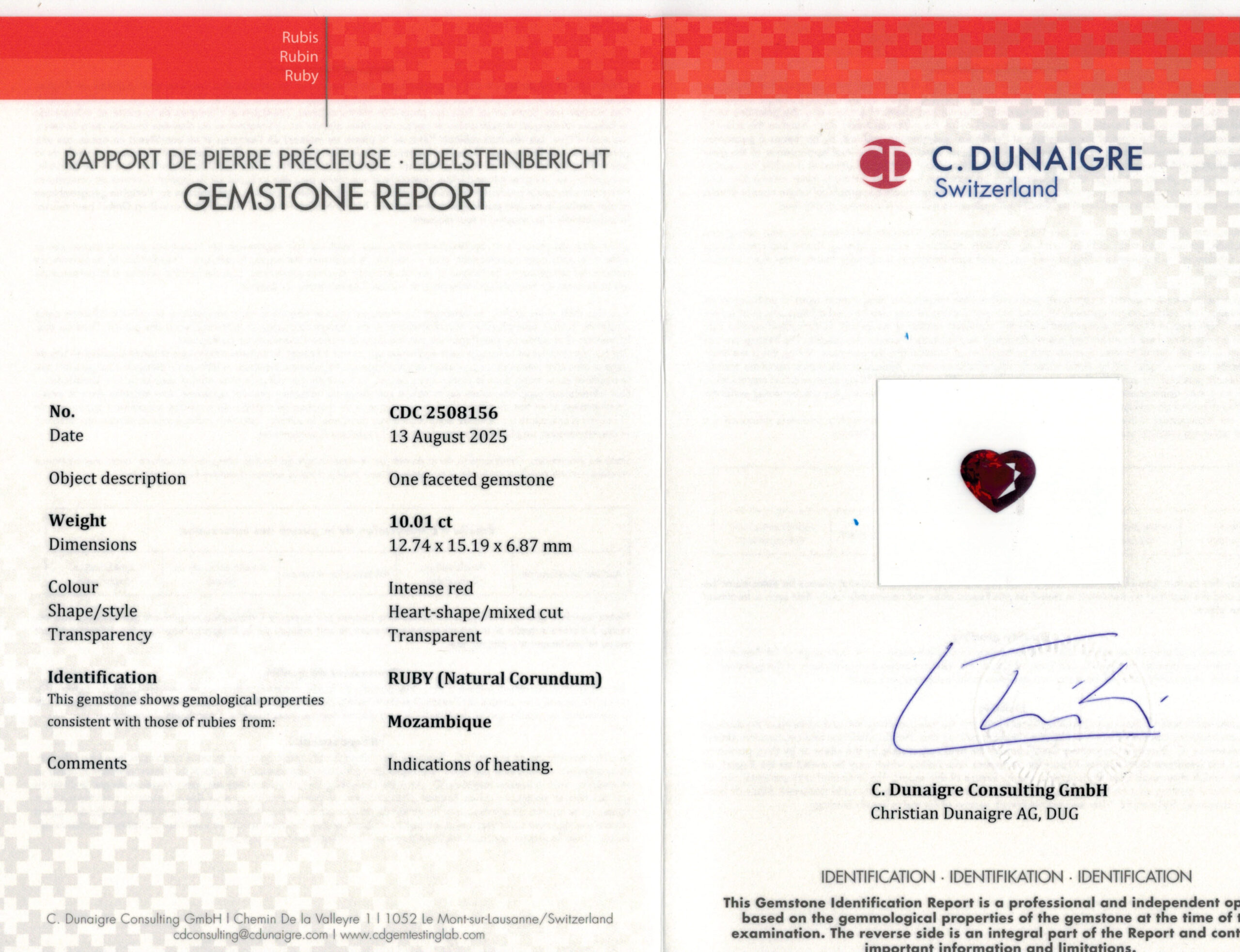 12.74X15.19MM HEART  MOZAMBIQUE RUBY 10.01CT