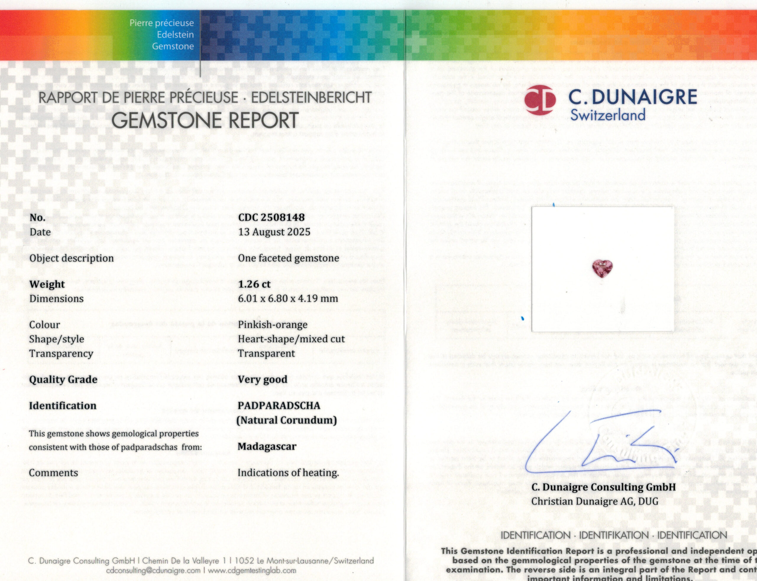 6.01X6.8MM HEART PADPARADSHCA MADAGASCAR SAPPHIRE 1.26CT