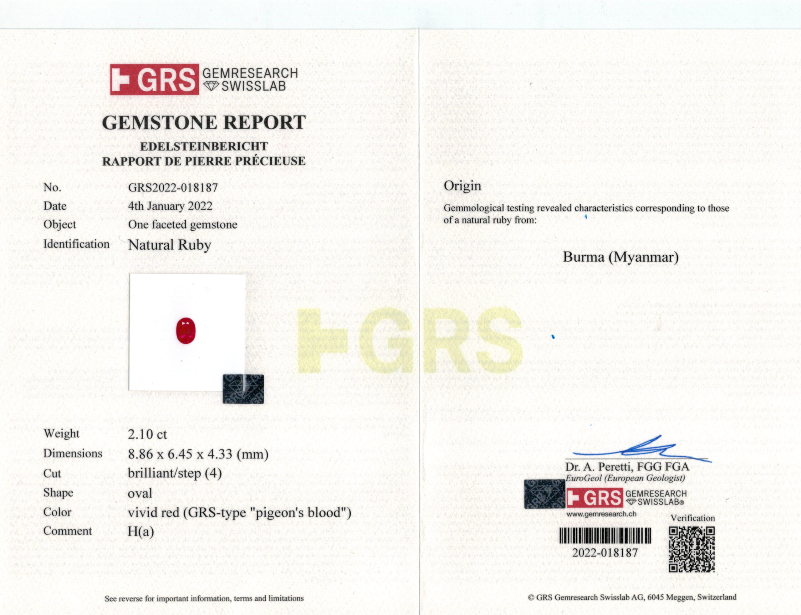 8.86X6.45MM OVAL  BURMA RUBY 2.10CT