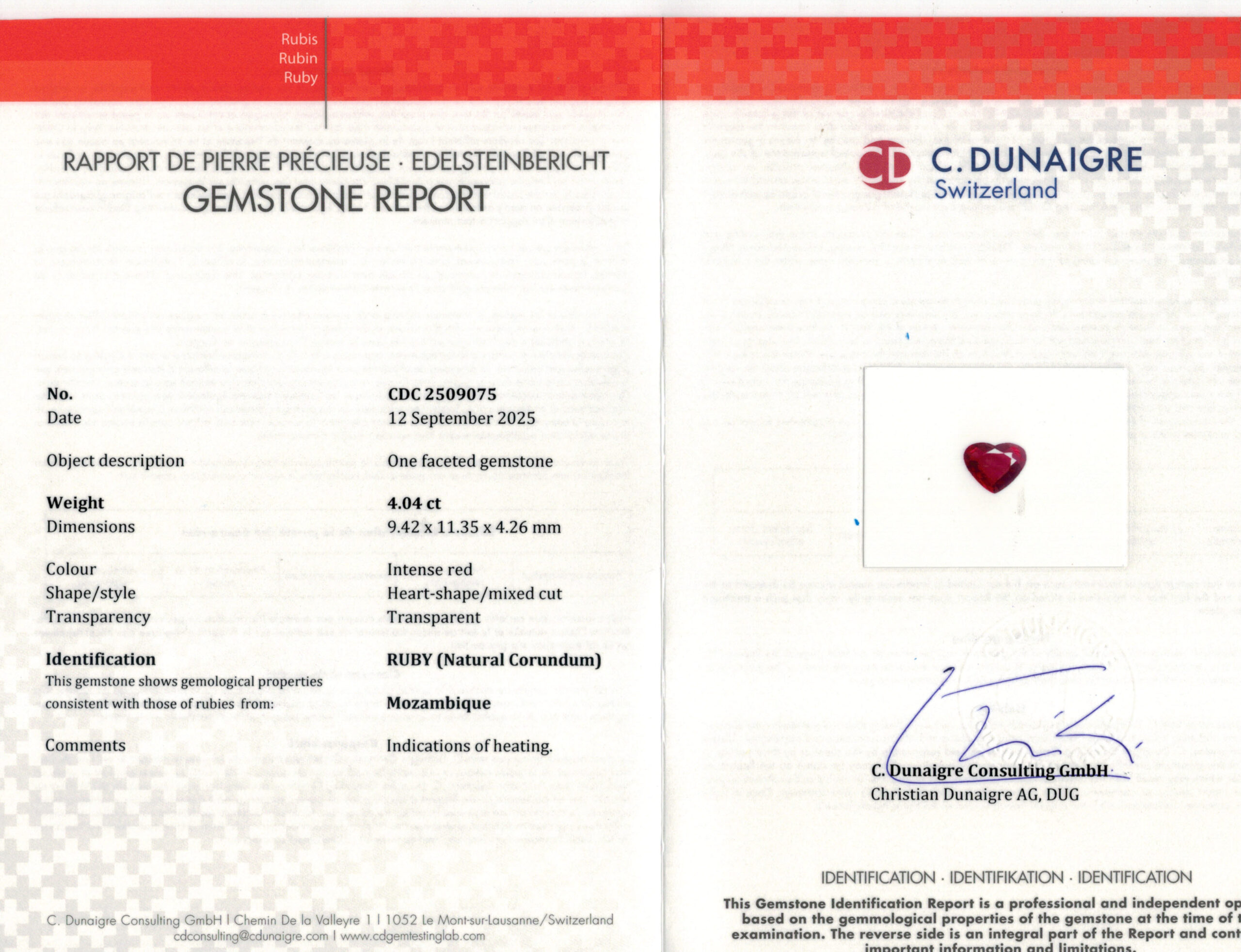 9.42X11.35MM HEART  MOZAMBIQUE RUBY 4.04CT