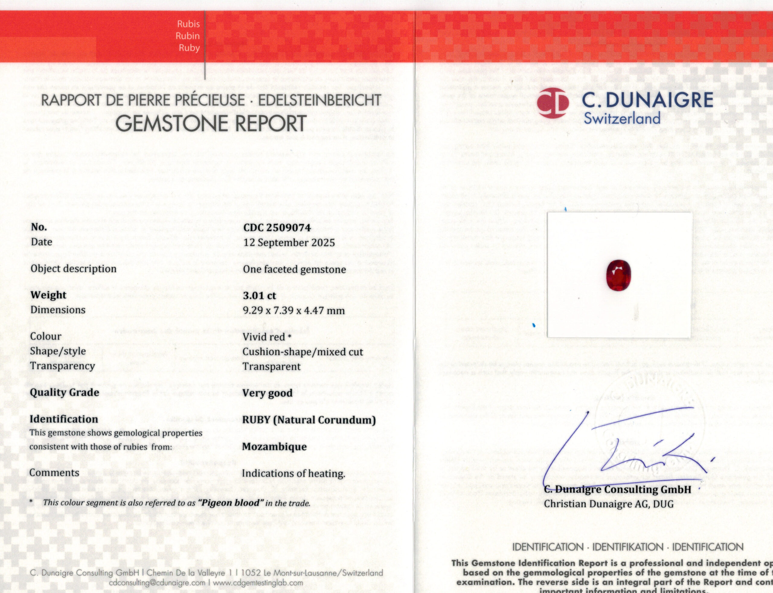 9.29X7.39MM ANTIQUE CUSHION  MOZAMBIQUE RUBY 3.01CT