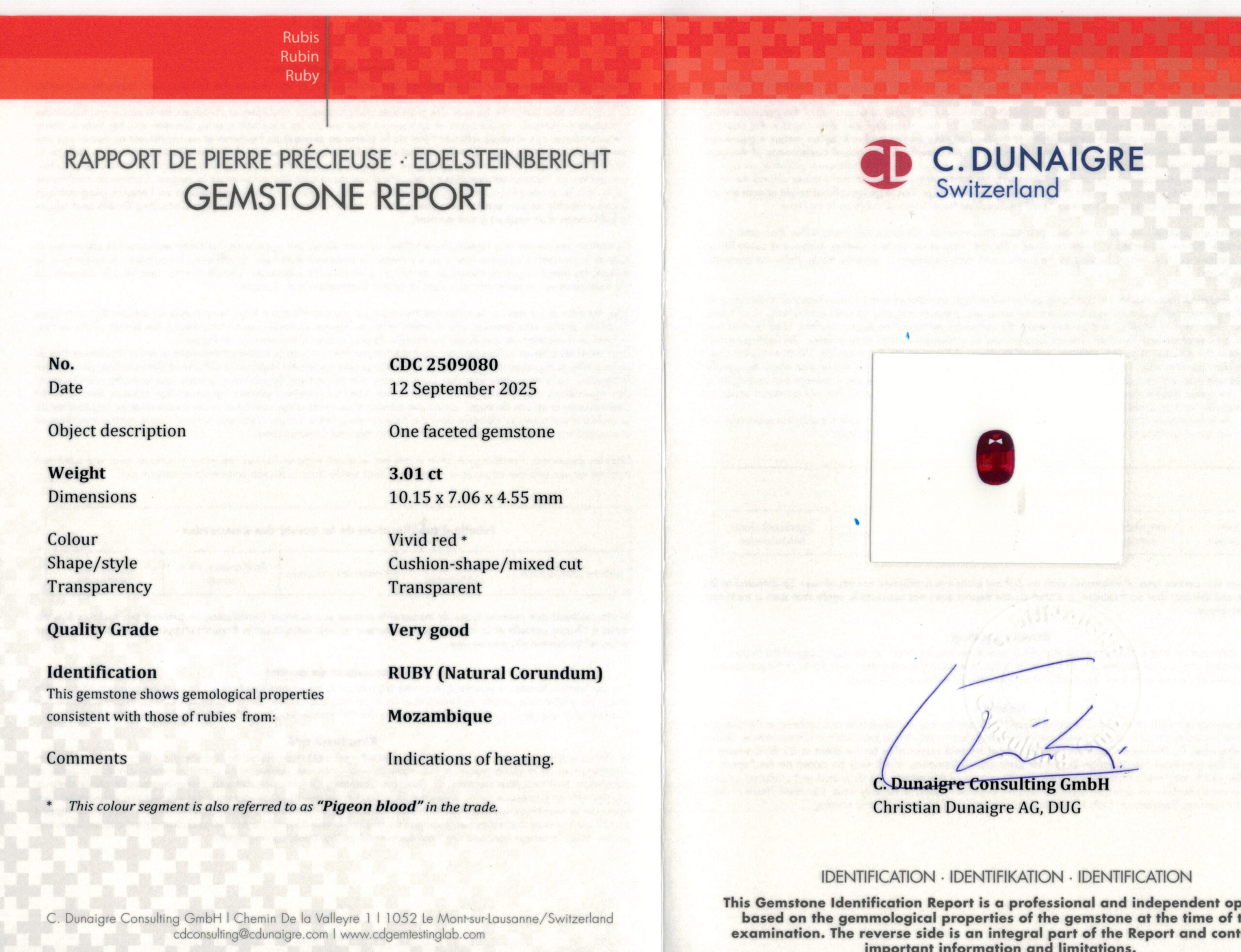 10.15X7.06MM ANTIQUE CUSHION  MOZAMBIQUE RUBY 3.01CT