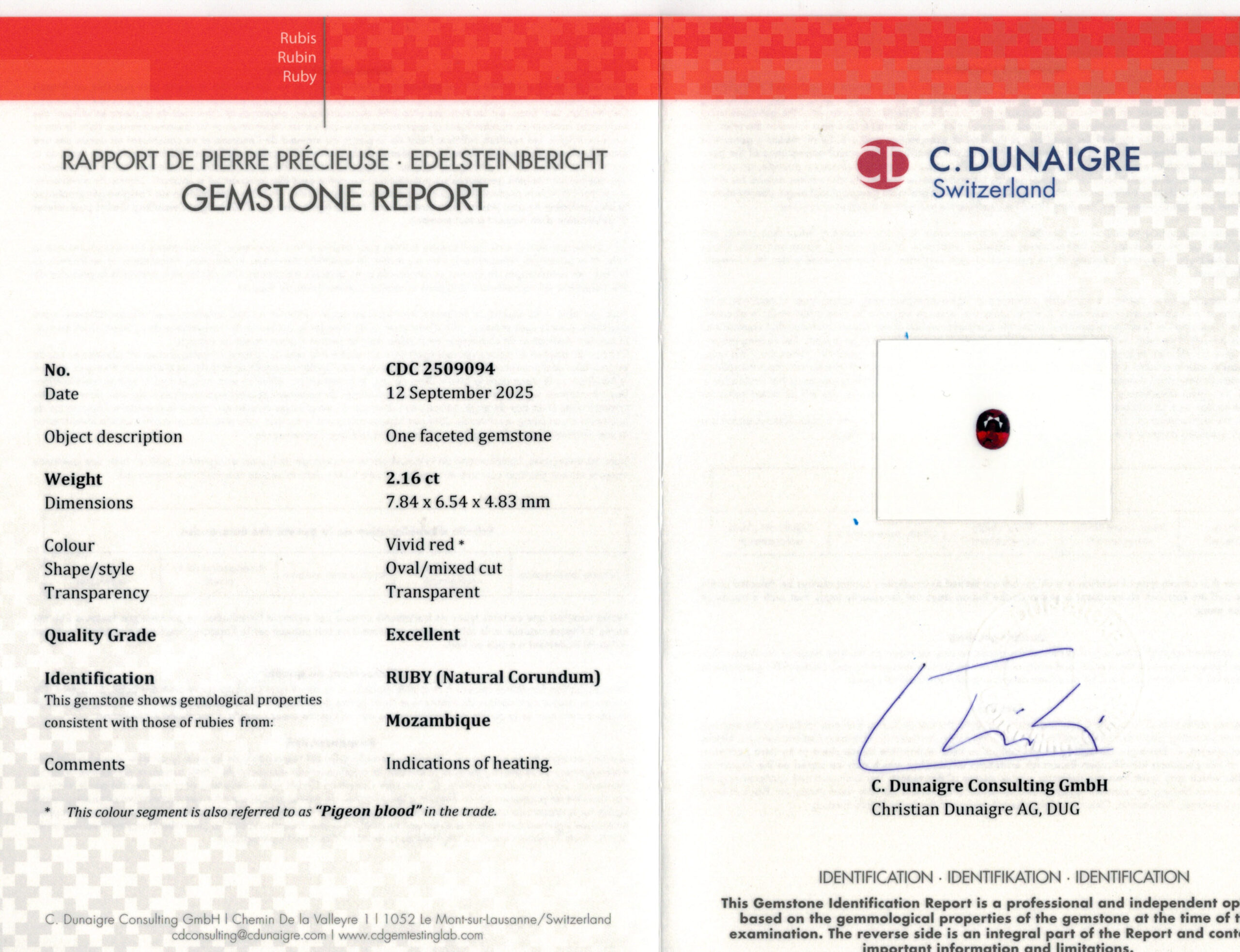 7.84X6.54MM OVAL  MOZAMBIQUE RUBY 2.16CT