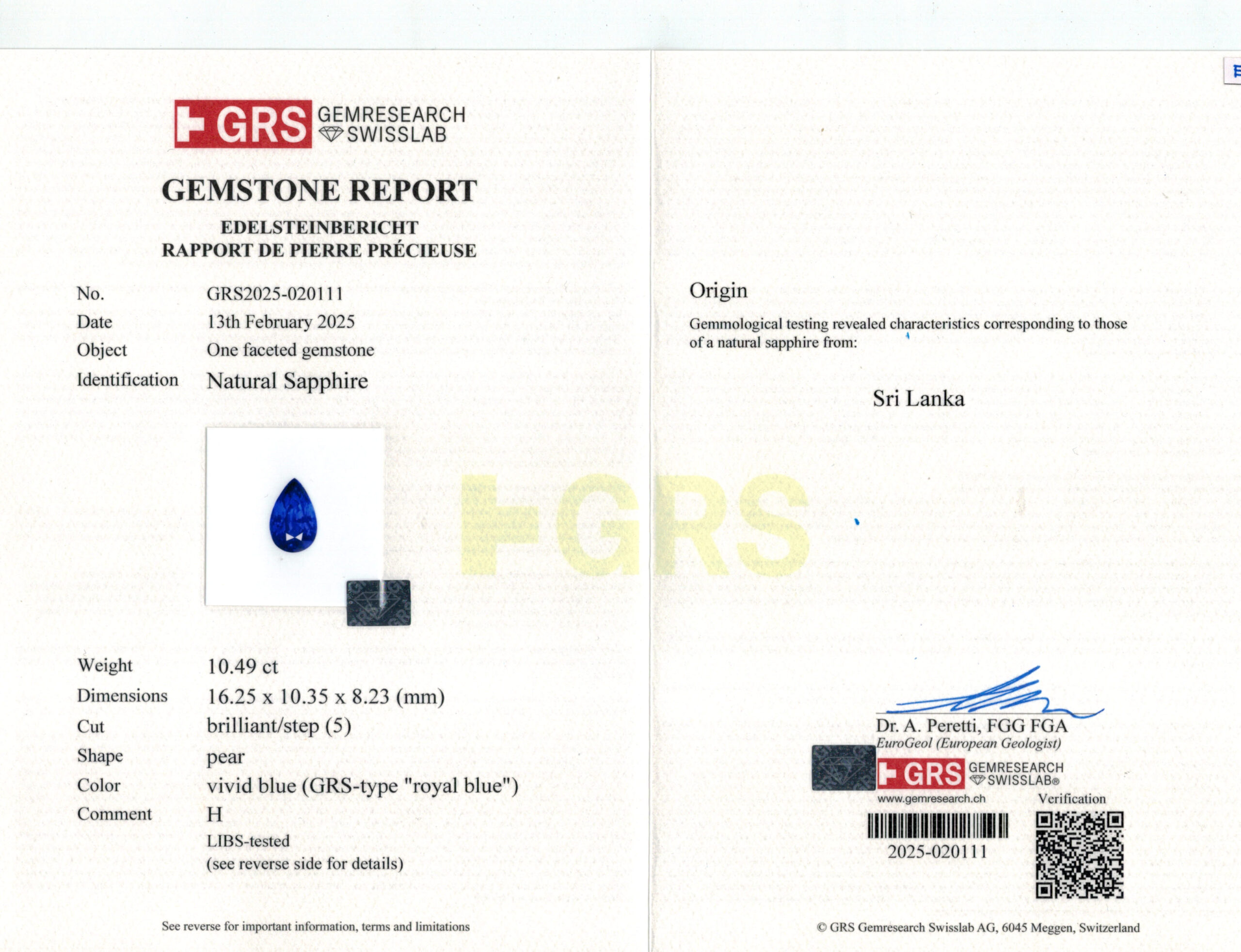 16.25X10.35MM PEAR  SRI LANKA SAPPHIRE 10.49CT