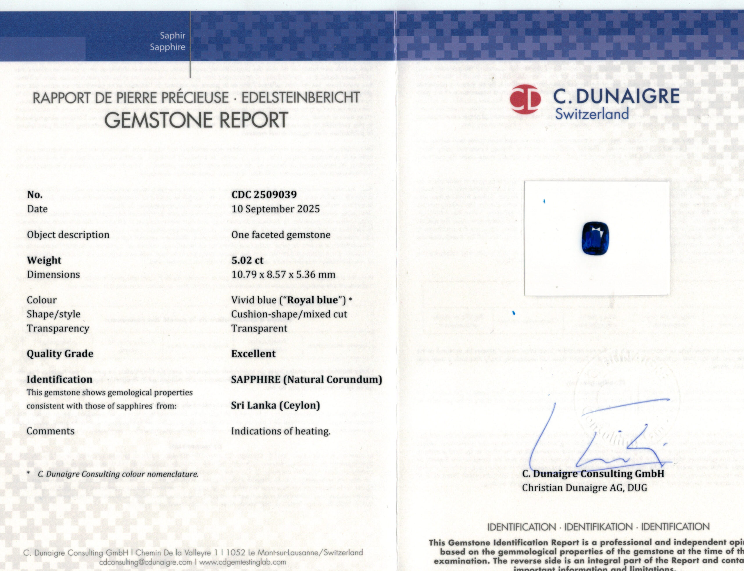 10.79X8.57MM ANTIQUE CUSHION  SRI LANKA SAPPHIRE 5.02CT