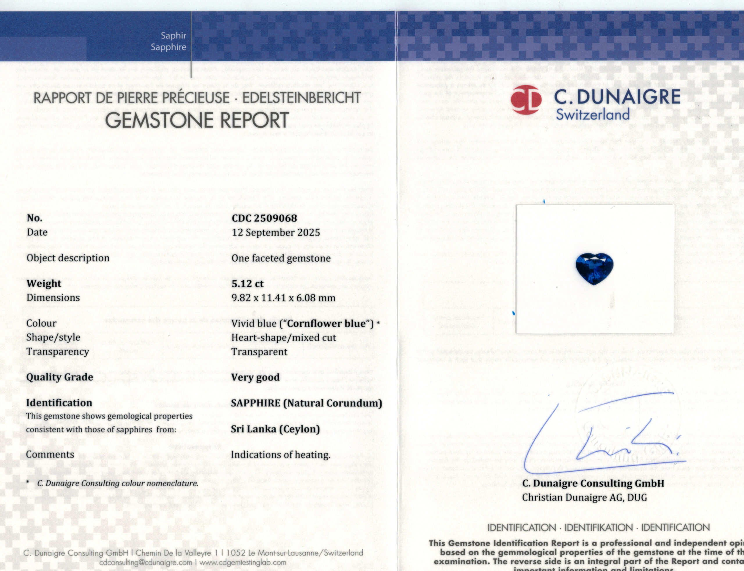 9.82X11.41MM HEART  SRI LANKA SAPPHIRE 5.12CT