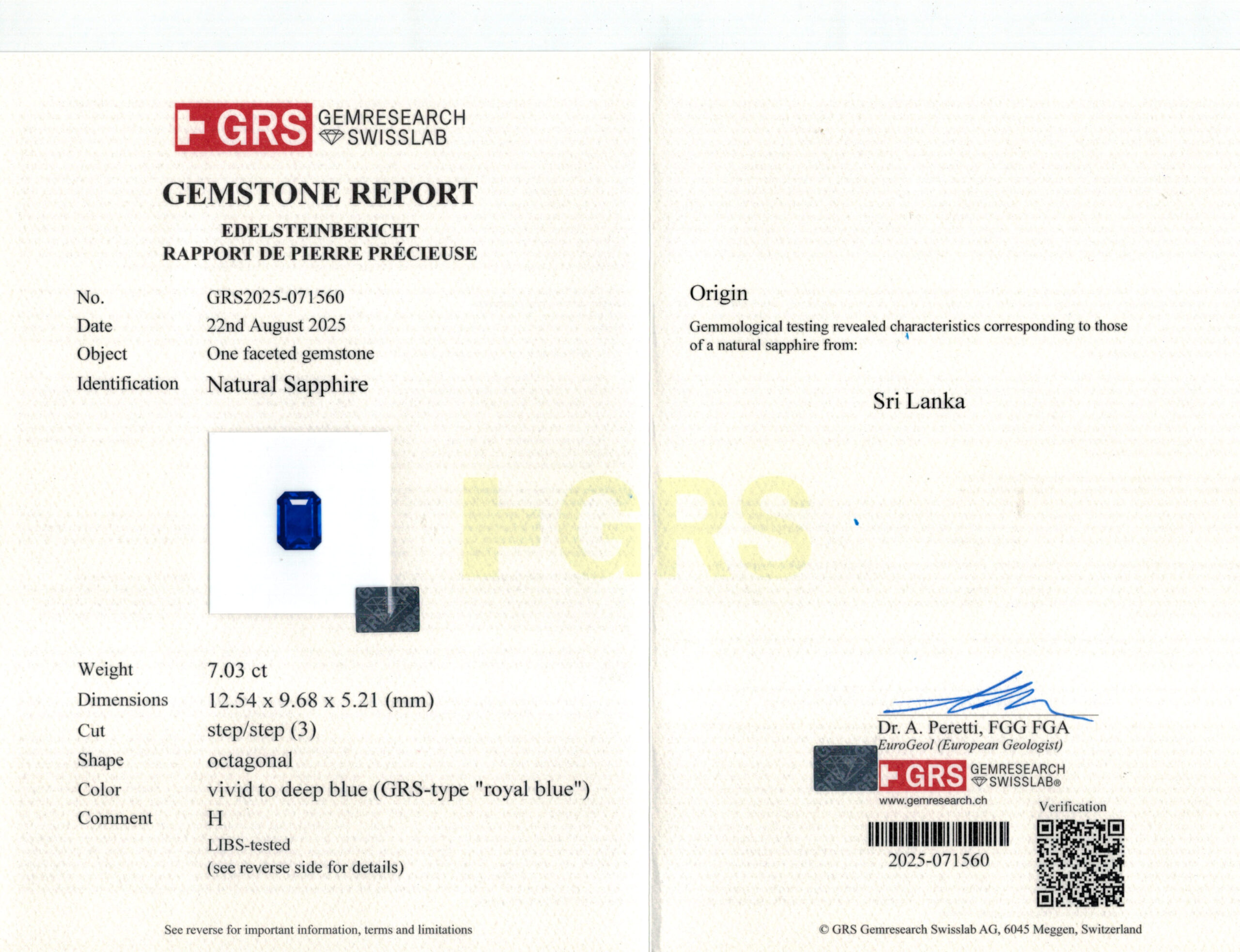 12.54X9.68MM EMERALD CUT  SRI LANKA SAPPHIRE 7.03CT