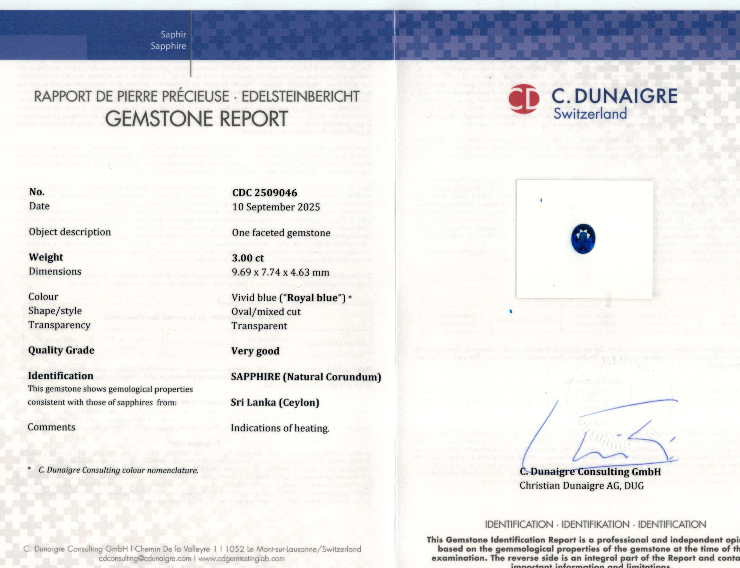 9.69X7.74MM OVAL  SRI LANKA SAPPHIRE 6.07CT