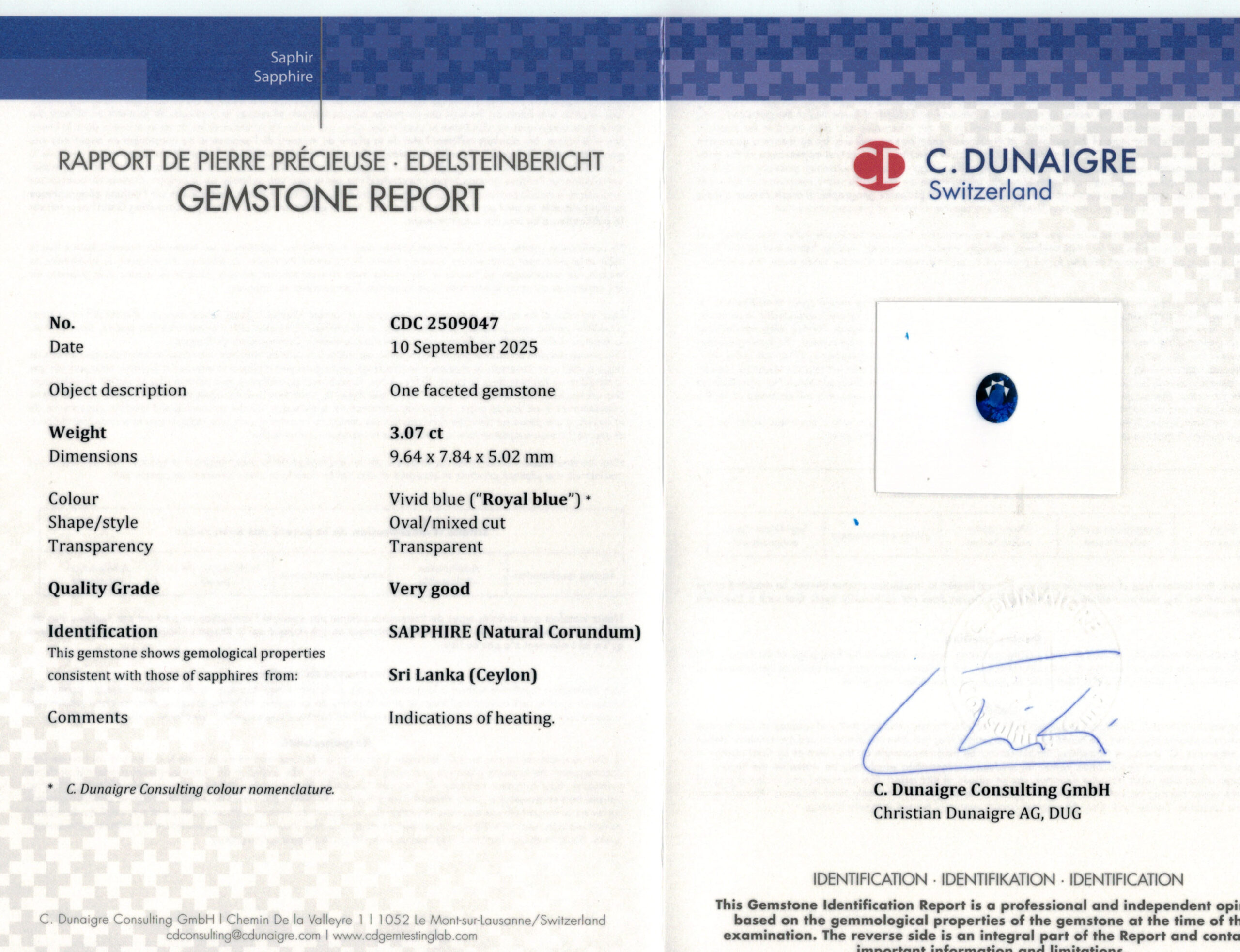 9.69X7.74MM OVAL  SRI LANKA SAPPHIRE 6.07CT