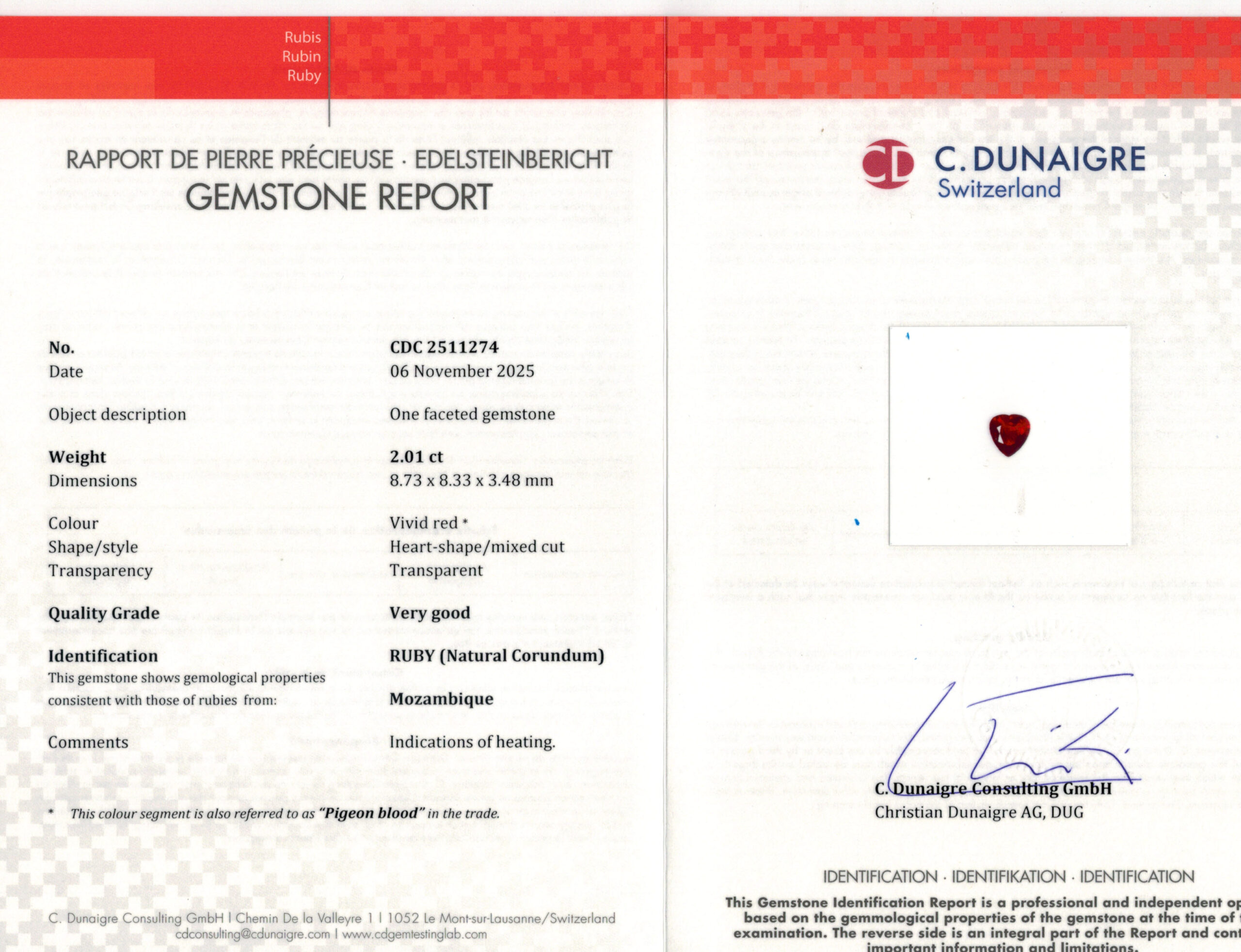 8.73X8.33MM HEART  MOZAMBIQUE RUBY 2.01CT
