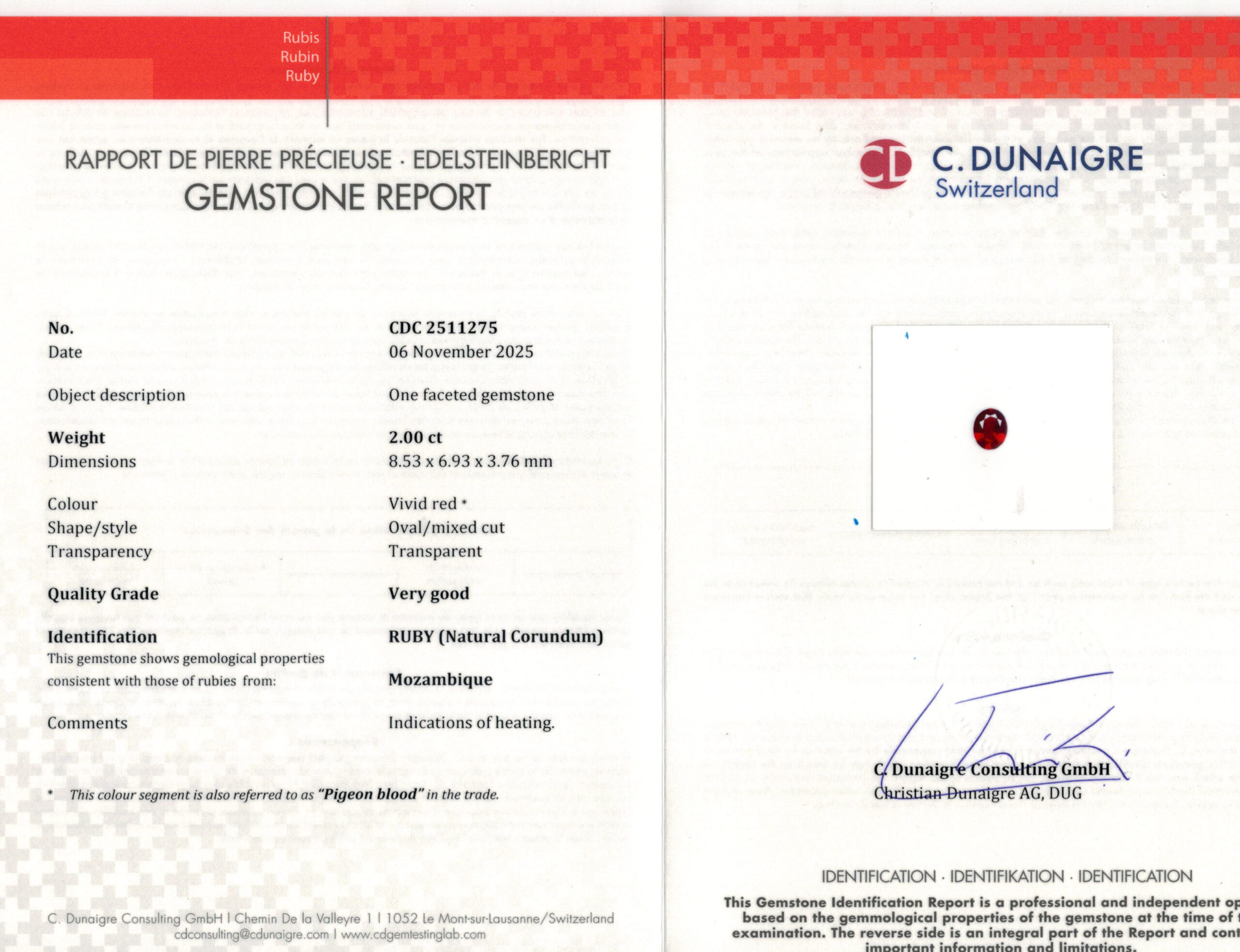 8.53X6.93MM OVAL  MOZAMBIQUE RUBY 2.00CT