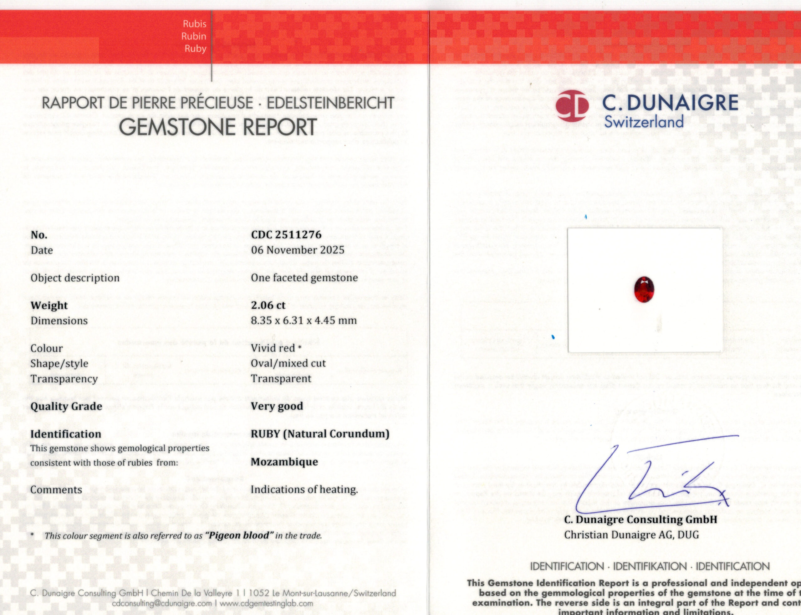 8.35X6.31MM OVAL  MOZAMBIQUE RUBY 2.06CT