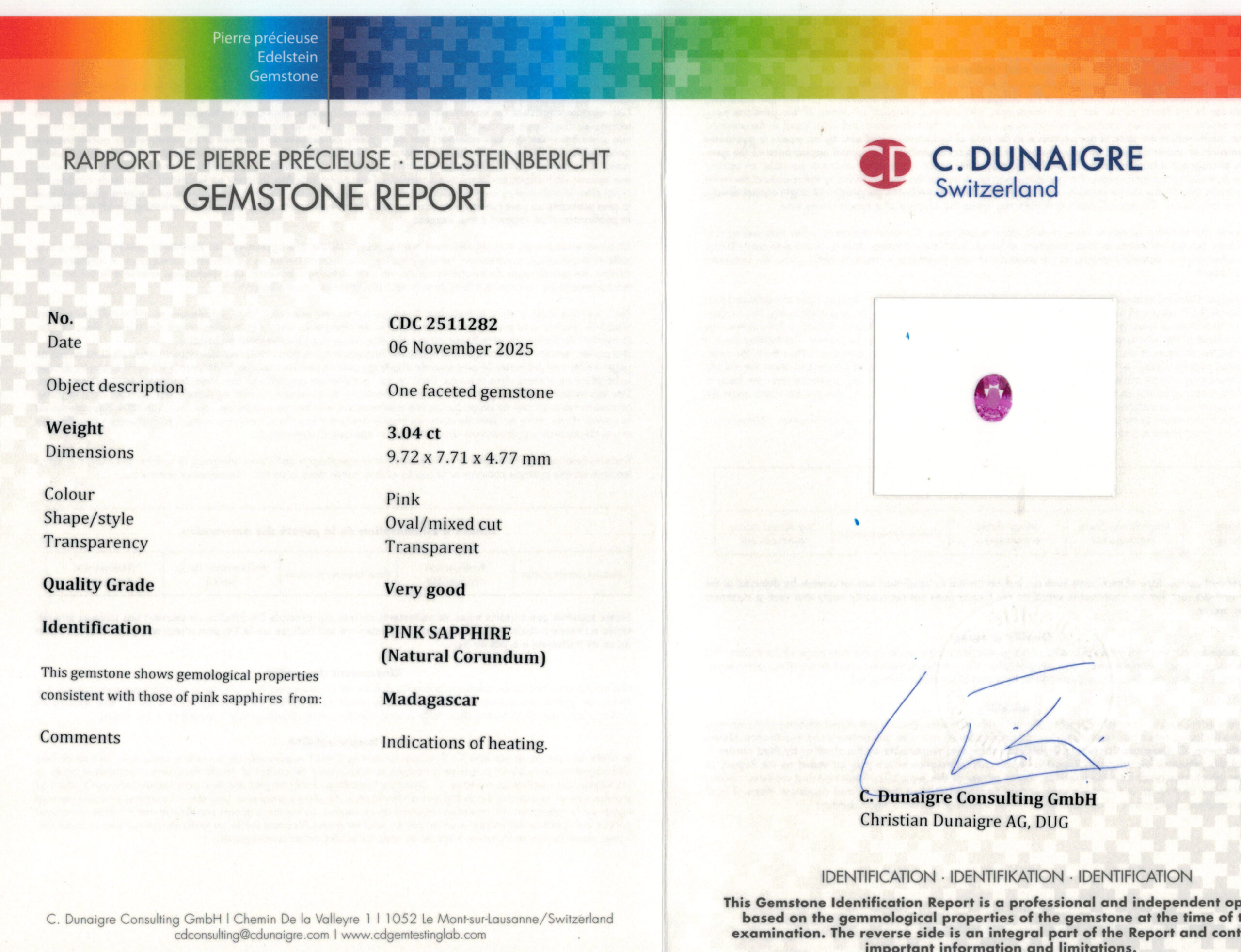 9.72X7.71MM OVAL PINK MADAGASCAR SAPPHIRE 3.04CT
