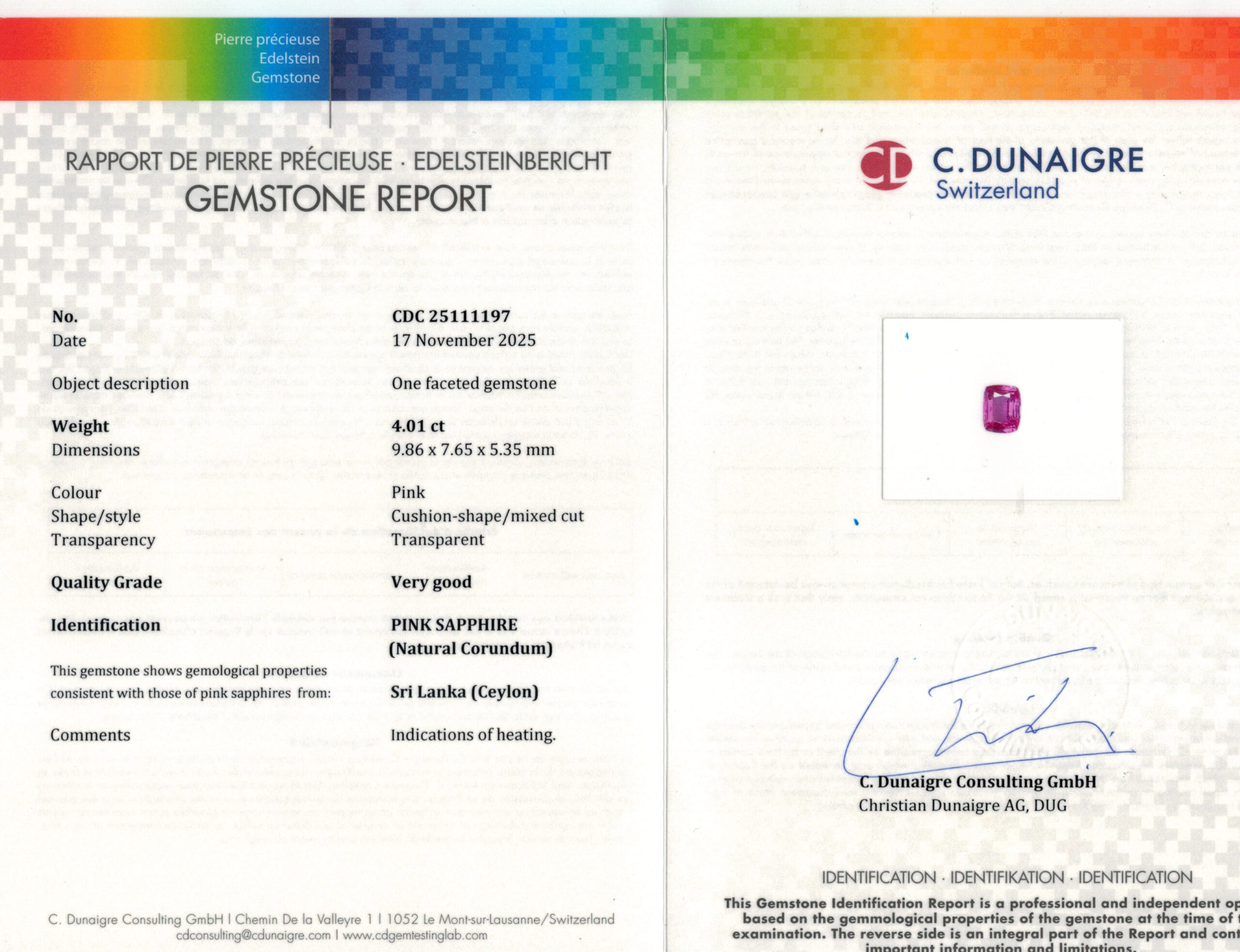 9.86X7.65MM ANTIQUE CUSHION PINK SRI LANKA SAPPHIRE 4.01CT