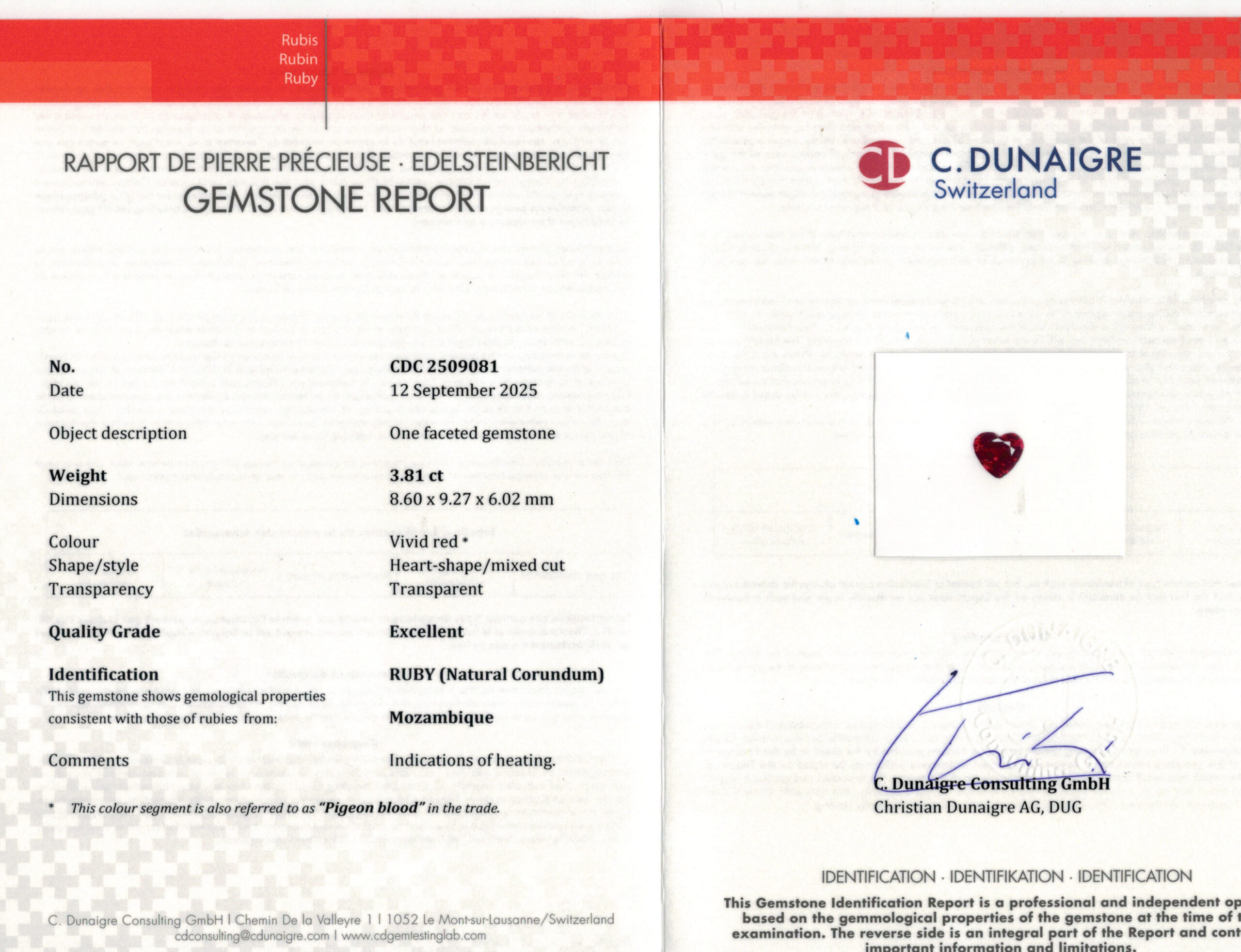 8.6X9.27MM HEART  MOZAMBIQUE RUBY 3.81CT