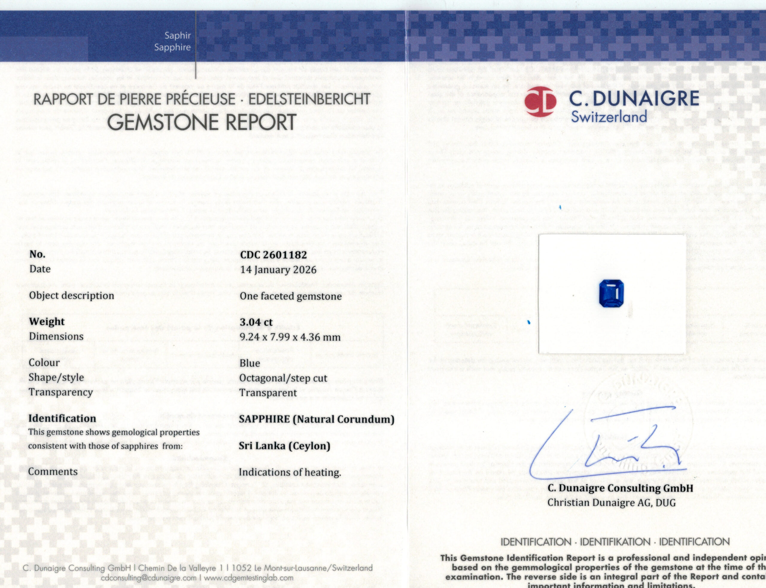 9.16X8.07MM EMERALD CUT  SRI LANKA SAPPHIRE 6.11CT