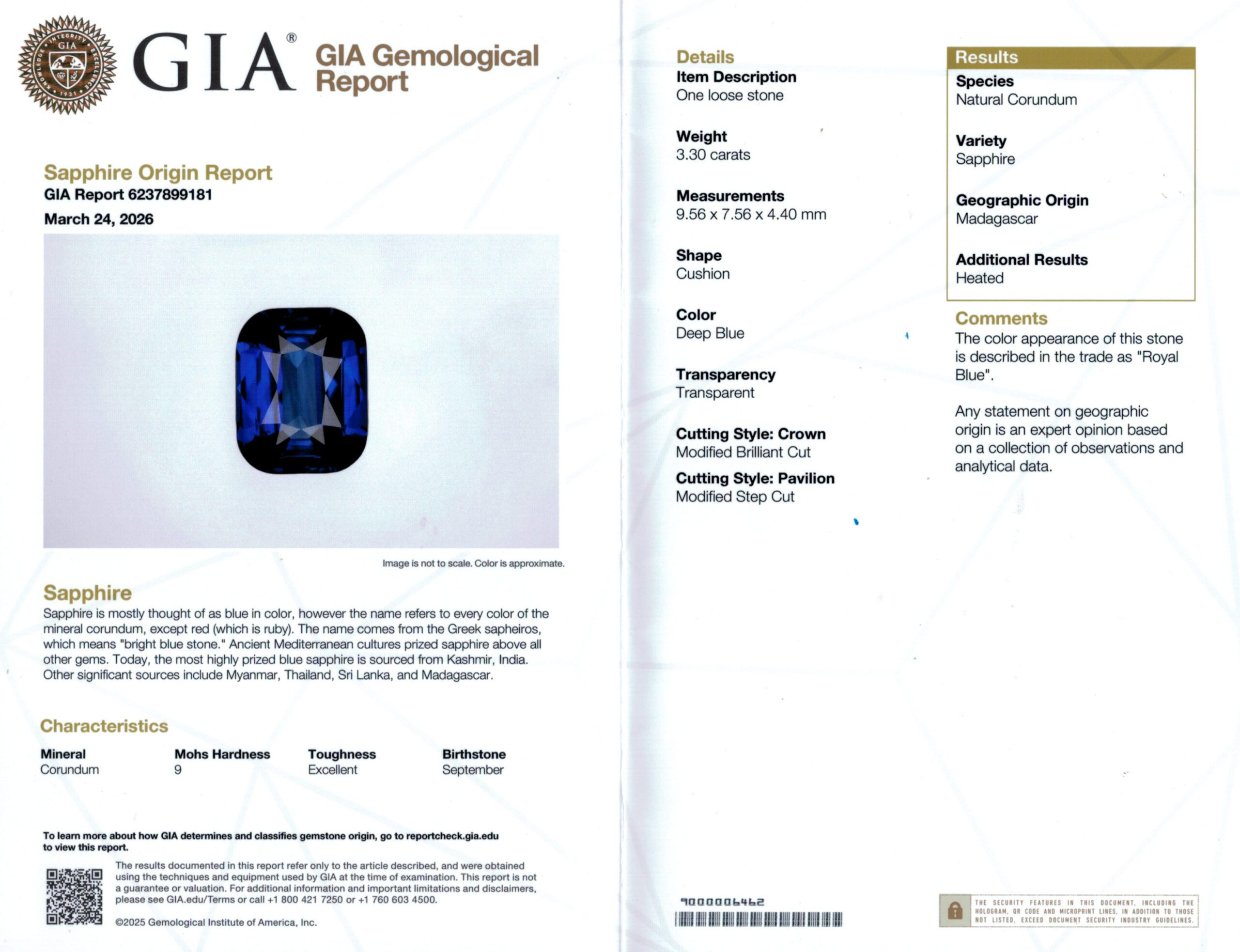 9.5X7.5MM ANTIQUE CUSHION  SRI LANKA SAPPHIRE 6.63CT