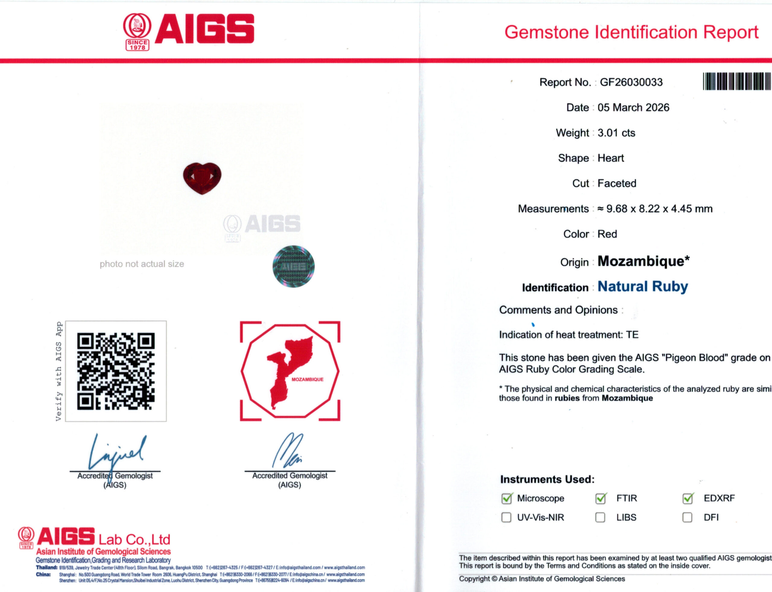 9.68X8.22MM HEART  MOZAMBIQUE RUBY 3.01CT