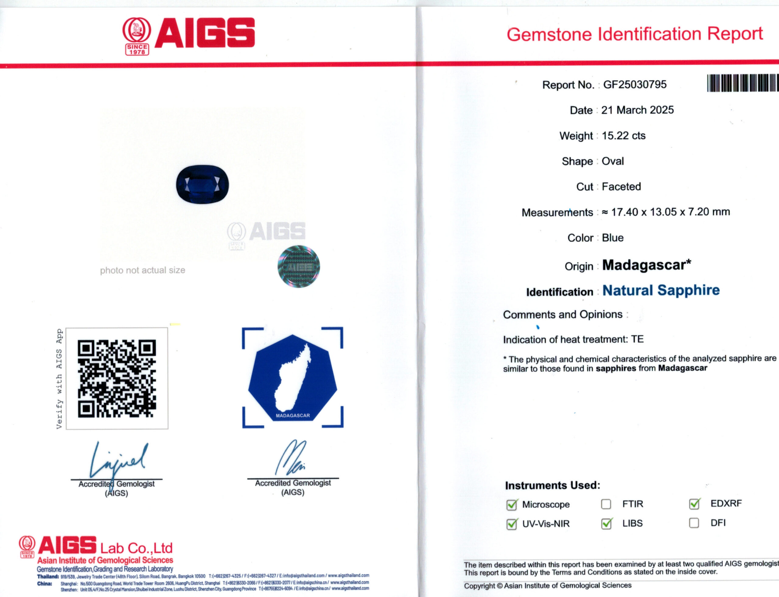 17.4X13.05MM OVAL  MADAGASCAR SAPPHIRE 15.22CT